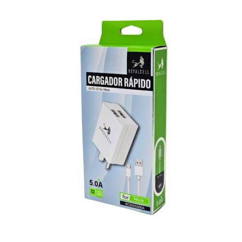CARGADOR 220V DOBLE USB 5A CABLE V8 ROYALCELL
