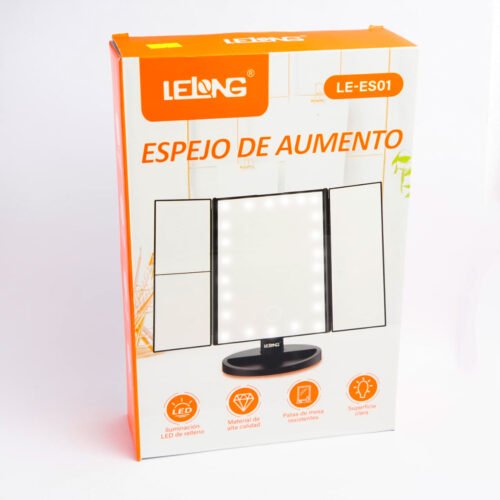 ESPEJO C/AUMENTO CON LUZ LED RECTANG LELONG LE-ES01