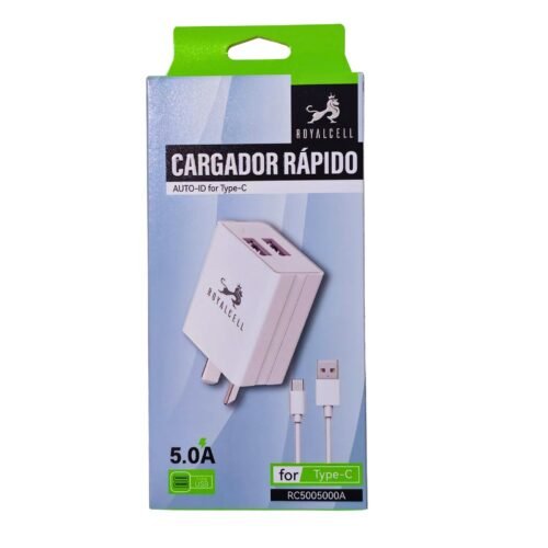 Cargador 220V Doble USB 5A Cable Tipo C Royalcell