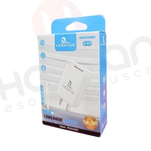 Carg. 220V. USB Rapido 2.4A C/Cble Tipo C Legatus